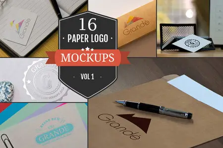 CreativeMarket - 16 Awesome Paper Logo Mockups Vol. 1