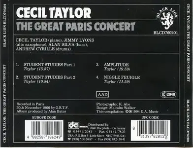 Cecil Taylor - The Great Paris Concert (1966) {Black Lion BLCD760201 rel 1994}