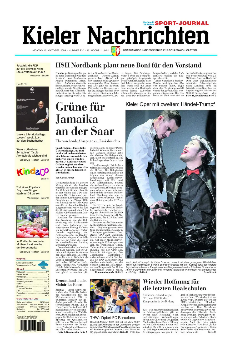 Kieler Nachrichten vom 12. Oktober 2009