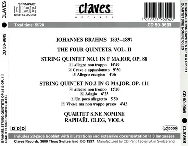 Quartet Sine Nomine, Raphaël Oleg - Johannes Brahms: String Quintets op. 88 and op. 111 (1997)