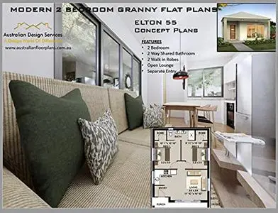 Modern 2 Bedroom Granny Flat Plan-house plans under 1000 sq ft/ 100 m2 / Sizes in Metric and Feet and Inches