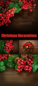 Stock Photo - Christmas Decorations on Wooden Background