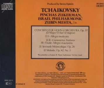 Pinchas Zukerman, Israel Philharmonic, Zubin Mehta - Tchaikovsky: Violin Concerto, Serenade Mélancolique, Mélodie (1985)