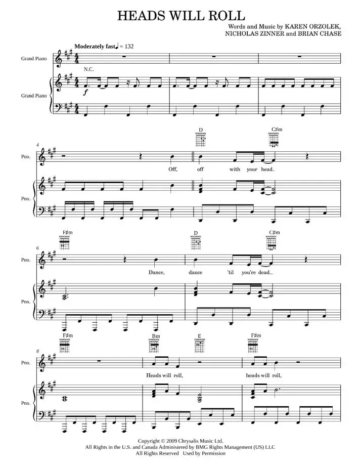 Heads Will Roll (from Sing 2) Scarlett Johansson (PianoVocalGuitar