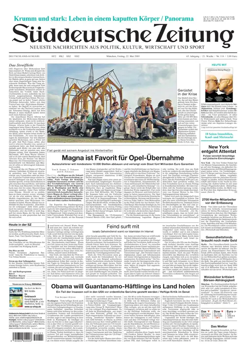 Sueddeutsche Zeitung vom 22.05.2009