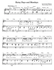 Rainy Days And Mondays - Carpenters, Paul Williams (Piano Vocal)