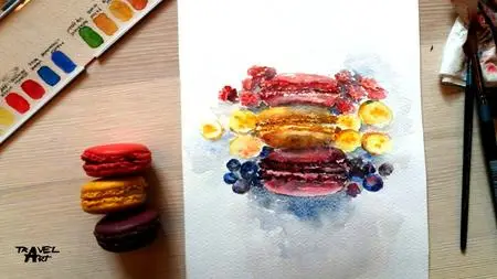 How to paint French macarons in Watercolor step by step