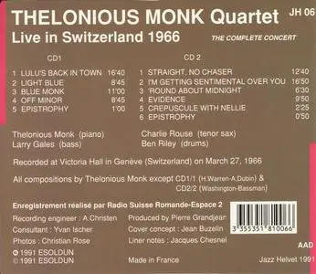 Thelonious Monk - Live In Switzerland 1966 (1991) {2CD Set, Jazz Helvet JH06}
