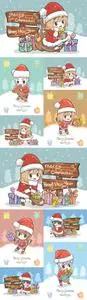 Sweet girl and guy santa holds gift box illustration