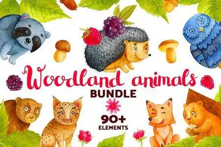 CreativeMarket - Woodland Animals. Watercolor Bundle