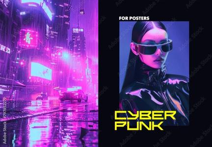 Fluorescent Cyberpunk Poster Photo Effect Mockup 797852279
