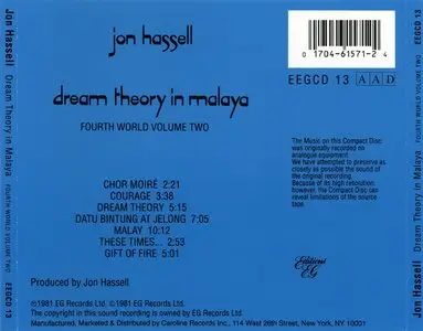 Jon Hassell featuring Brian Eno - Fourth World Volume 2: Dream Theory In Malaya (1981) {EG Records EEGCD 13}