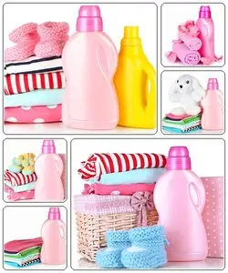 Softener dryers and children clothes - Stock Photo