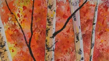 Watercolor Painting - Birch Trees in The Fall