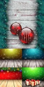 Wooden Christmas Backgrounds 3D - Vector Set