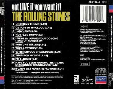 The Rolling Stones - Got Live If You Want It! (1966) [1986, London 820 137-2]