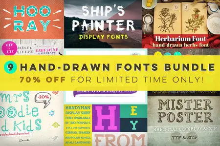 Creativemarket - 9 Hand Drawn Fonts Bundle
