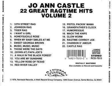 Jo Ann Castle - 22 Great Ragtime Hits (Volume 1 & 2) (1977/1978) {1987 Ranwood} **[RE-UP]**