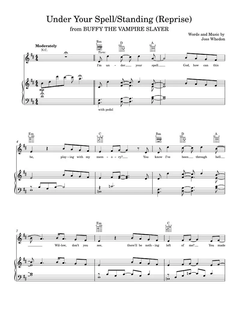 Under Your Spell/Standing (Reprise) - Buffy The Vampire Slayer TV Series, Joss Whedon (Piano-Vocal-Guitar)