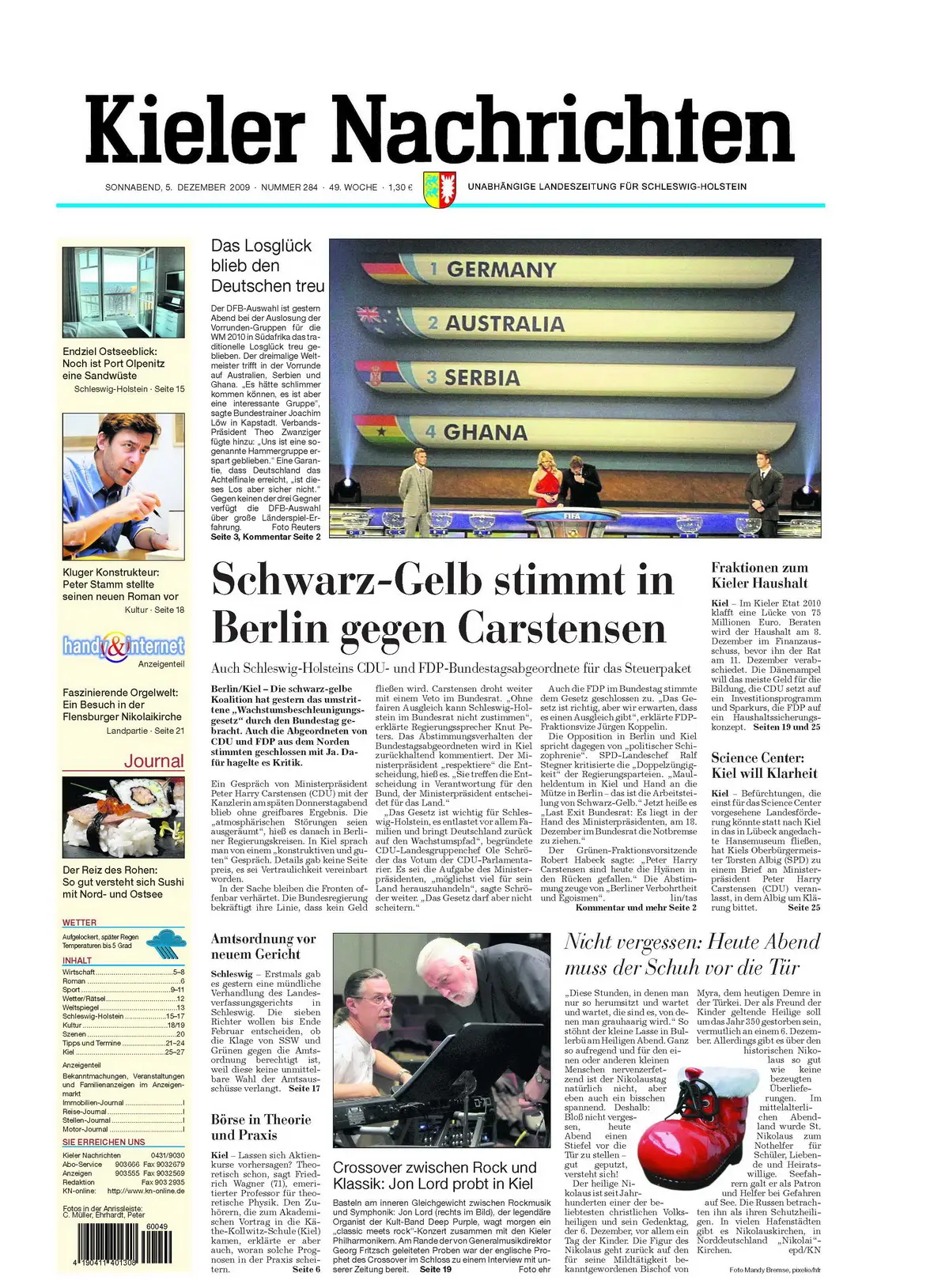 Kieler Nachrichten vom 5. Dezember 2009