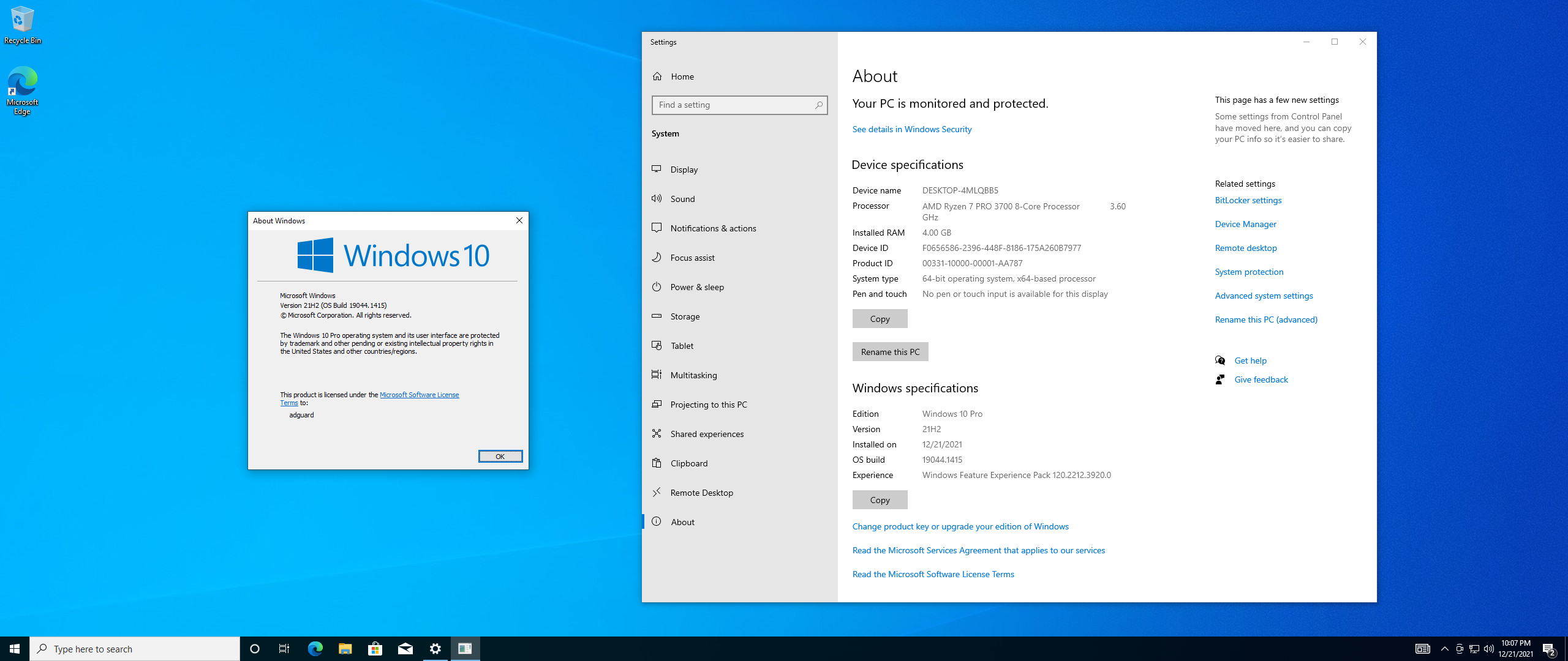Windows 10 21H2 Build 19044.1415 Consumer & Business Edition