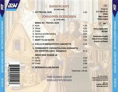 Carys Lane, Robin Blaze, The Clerk's Group, Edward Wickham - Ockeghem: Missa Au Travail Suis, Missa Sine Nomine a5 (2001)