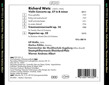 Ulf Wallin, Werner Andreas Albert, Staatsphilharmonie Rheinland-Pfalz - Richard Wetz: Violin Concerto (2004)