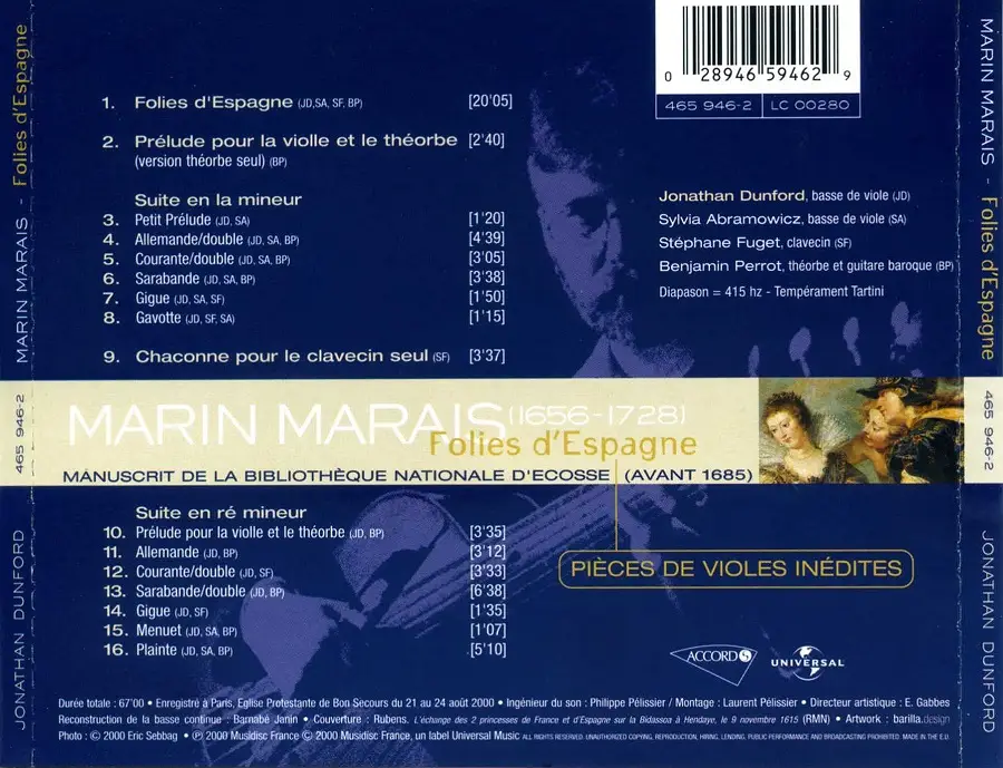 Jonathan Dunford - Marin Marais: Folies d'Espagne - Pièces de Violes Inédites (2000)