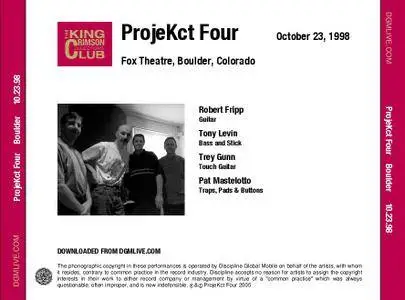 King Crimson ProjecKct Four - Fox Theatre, Boulder, Colorado - October 23, 1998 (2005) {DGM 16/44 Official Digital Download}