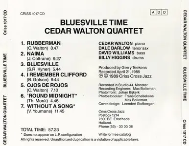 Cedar Walton Quartet - Bluesville Time (1985) {Criss Cross Jazz, Criss 1017CD rel 1989}