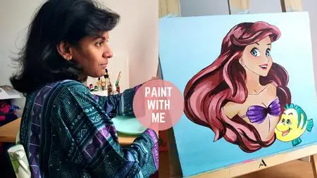 Paint Ariel - The Little Mermaid  Easy Acrylic Painting