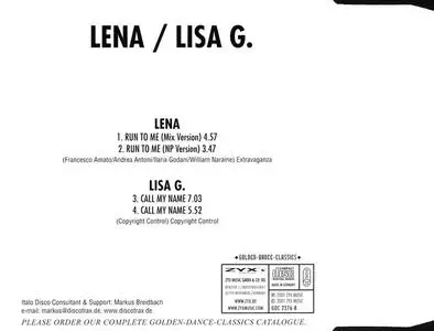 Lena/Lisa G. - Run To Me/Call My Name (Germany CD5) (2001) {ZYX Music}
