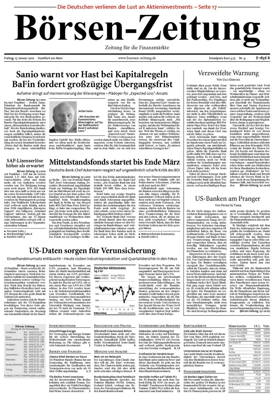 Boersenzeitung vom 15. Januar 2010