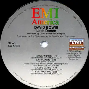 David Bowie - Let's Dance (US EMI 1st Pressing Mastered by Robert Ludwig) Vinyl rip in 24 Bit/ 96 Khz + CD 