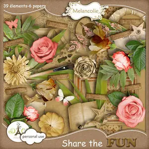 Vintage Scrap Kit: Melancolie, 2 Fantasy Papers, 3 Clusters