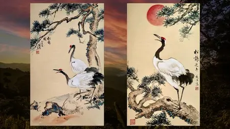 Relax With Chinese Painting - Crane & Pine Tree