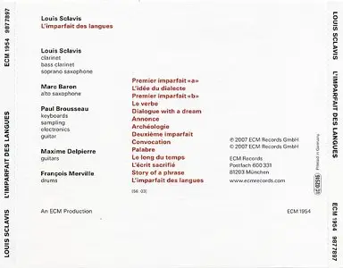 Louis Sclavis - L'imparfait Des Langues (2007) {ECM 1954}