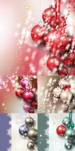 Vector Abstract background with Christmas silver baubles, stars and bow