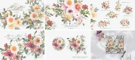12 Watercolor Floral Clipart