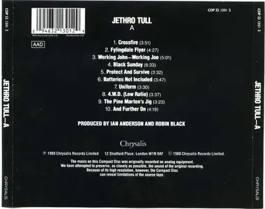 Jethro Tull - A (1980) [1988, UK Original, Chrysalis CDP 32 1301 2]