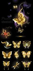 Golden Butterflies Vector