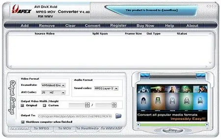 Apex AVI MPEG MOV RM WMV Converter v4.48