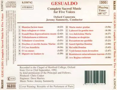 Jeremy Summerly, Oxford Camerata - Carlo Gesualdo: Complete Sacred Music for Five Voices (1993)