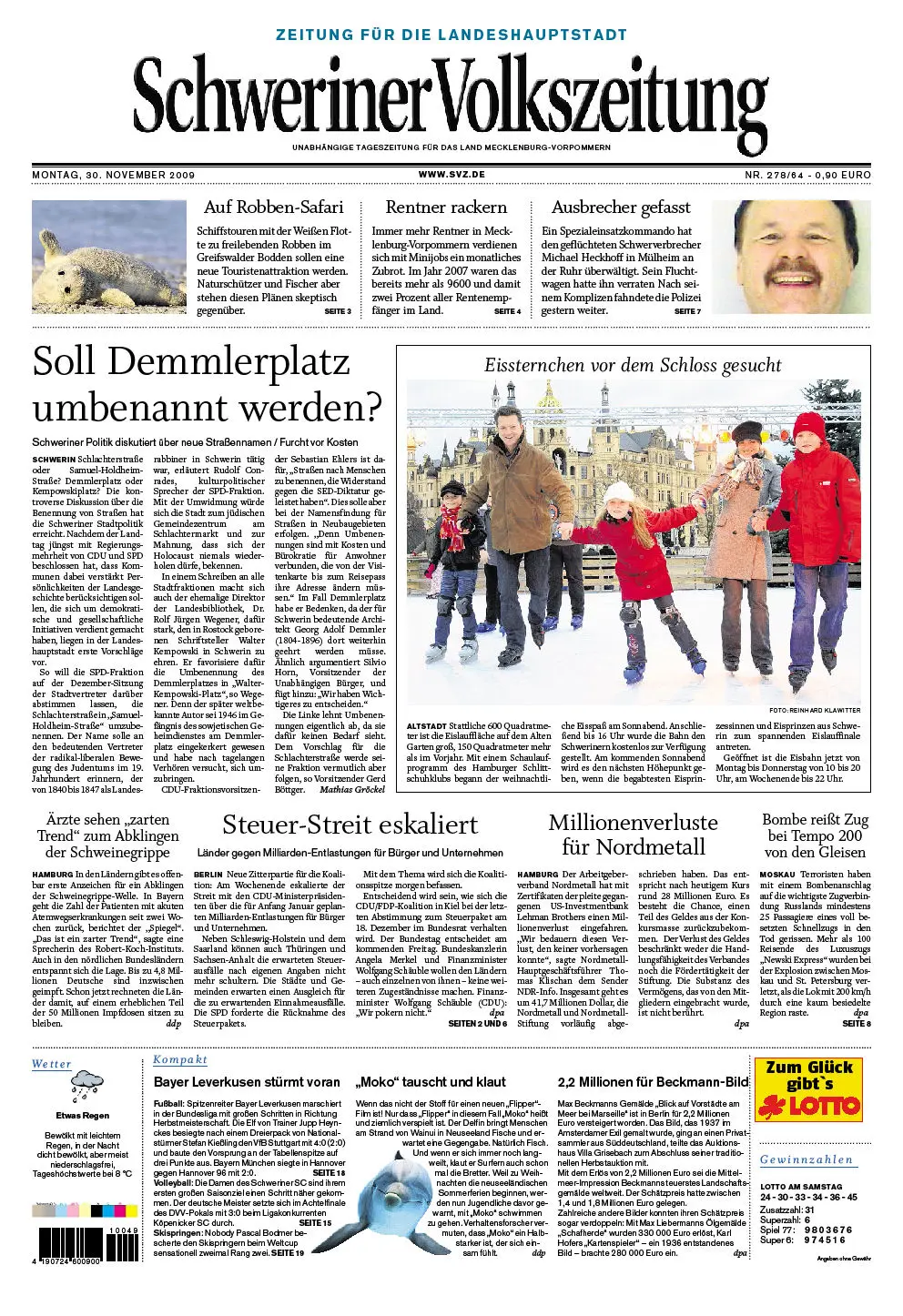 Schweriner Volkszeitung 30.11.2009 (Ausgabe Stadt Schwerin)