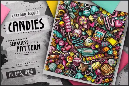 EE - Candies Doodle Cartoon Seamless Pattern NCLADNE