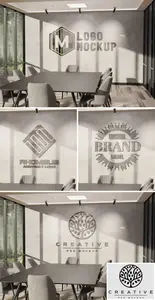 AS - Logo Mockup on Office Wall with 3D Glossy Metal Effect 442599736