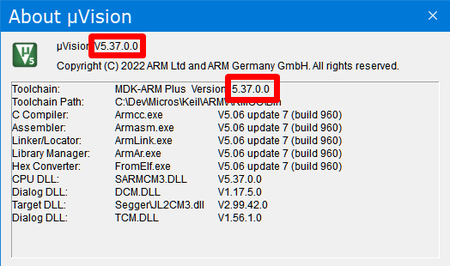 Keil MDK-ARM 5.37 with DFP (build 20221505)