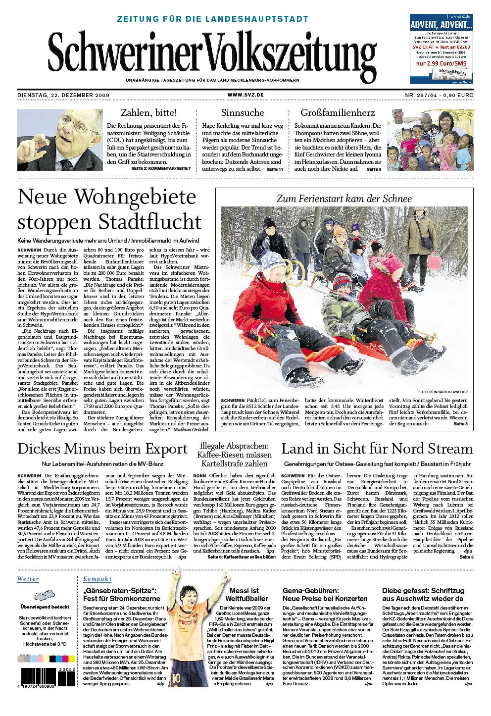 Schweriner Volkszeitung 22.12.2009 (Ausgabe Stadt Schwerin)