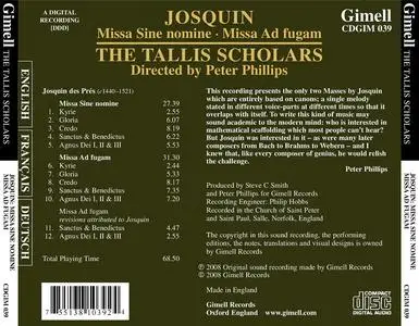 Peter Phillips, The Tallis Scholars - Josquin: Missa Sine nomine, Missa Ad fugam (2008)