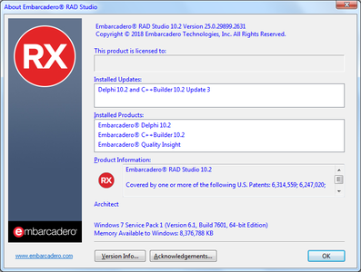 Embarcadero RAD Studio 10.2 Tokyo Update 3